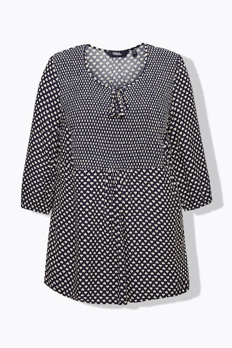 Smokbluse, Herzen, A-Linie, Rundhals, 3/4-Arm