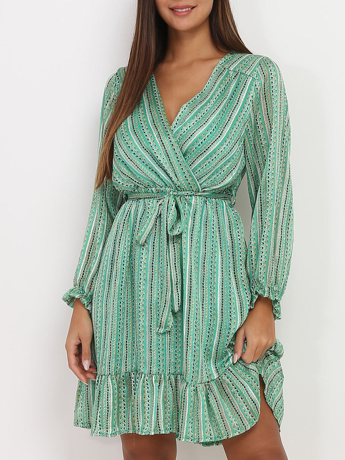 Robe patineuse à motifs et lurex- Vert