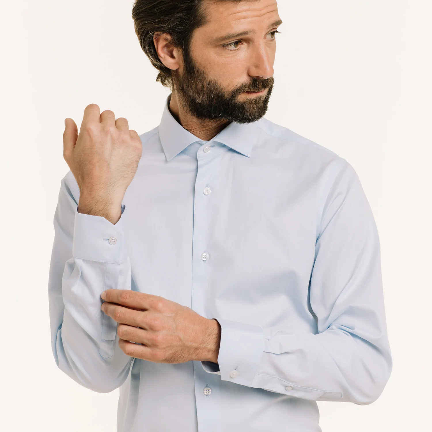 Fitted shirt in sky blue double twisted twill