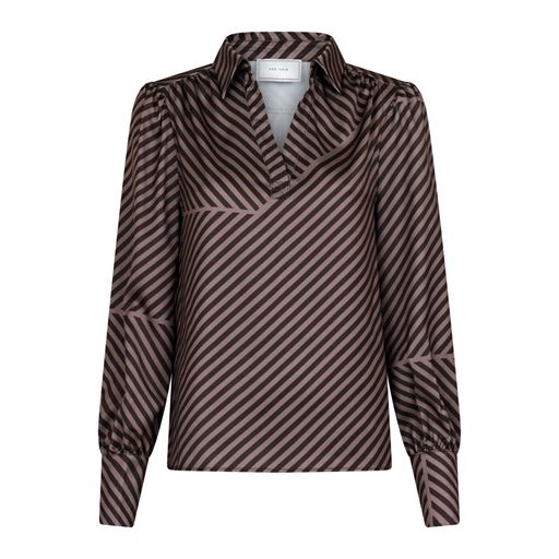 Neo Noir Leonie Mix Lines Bluse, Dark Brown, 34