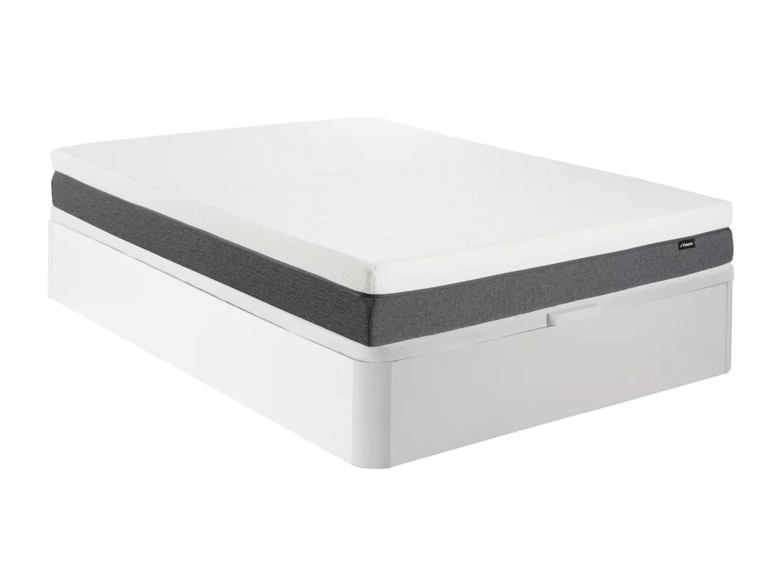 Ensemble 160 x 200 cm sommier coffre blanc + matelas mousse HD 7 zones et accueil mémoire de forme déhoussable ép.25cm - RIAU de YSMÉE