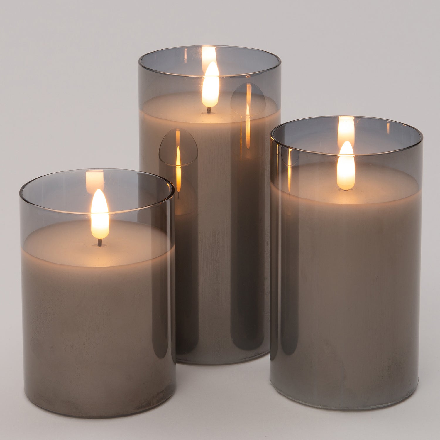 Intratuin LED kaars in glas grijs D 7,5 H 10/12/15 cm 3 stuks