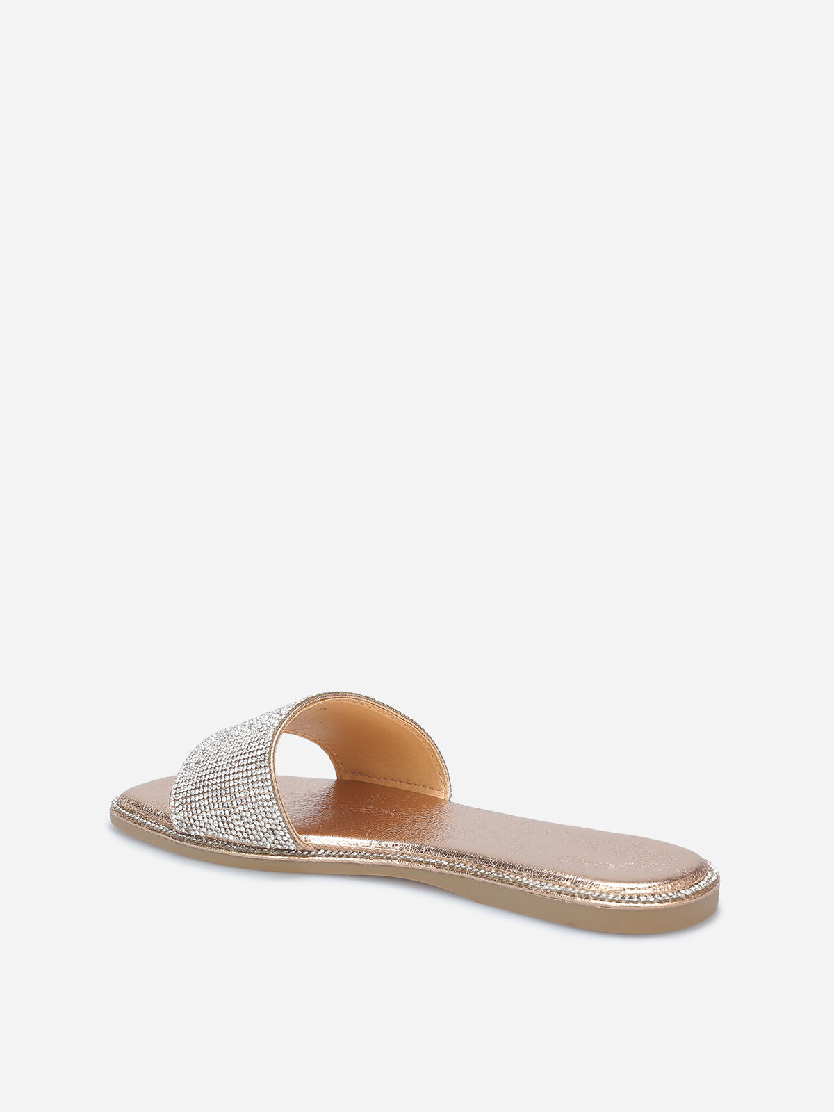 Mules plates à strass- Doré rose