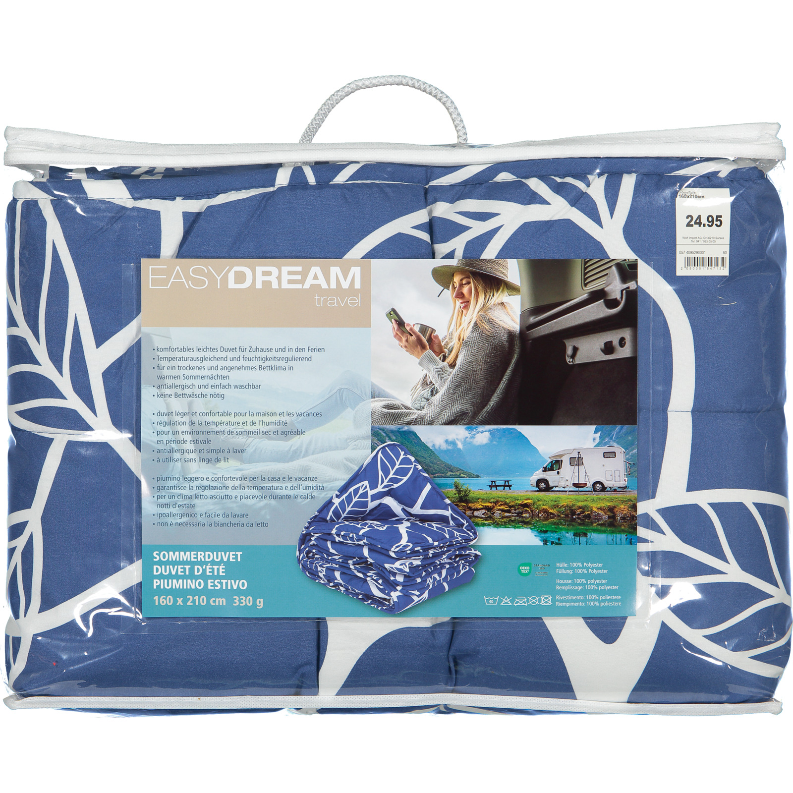 Easy Dream Reiseduvet 100% Polyester Blätter navy 160x210 Duvet Nordisch