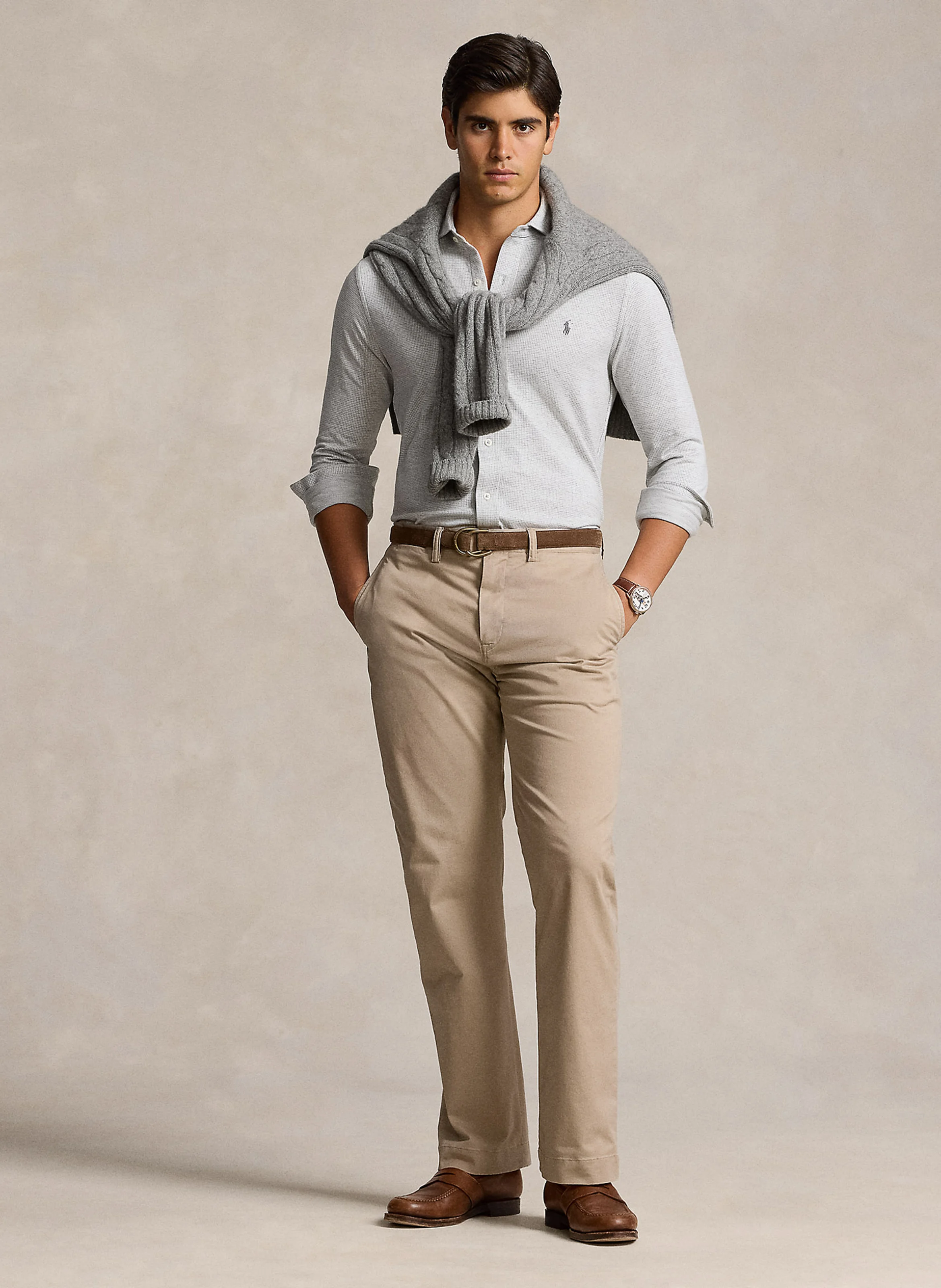 Chemise droite col italien en coton jacquard imprimé | Gris