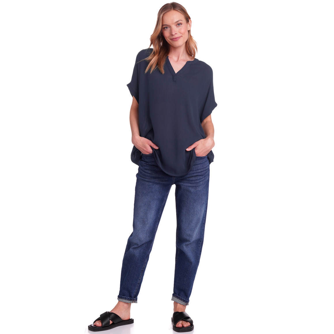 Gina Benotti Damen Bluse aus Viskose dunkelblau