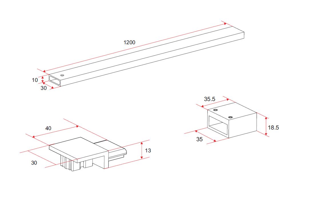 Mueller Noir stabilisatiestang voor inloopdouche 120cm zwart mat