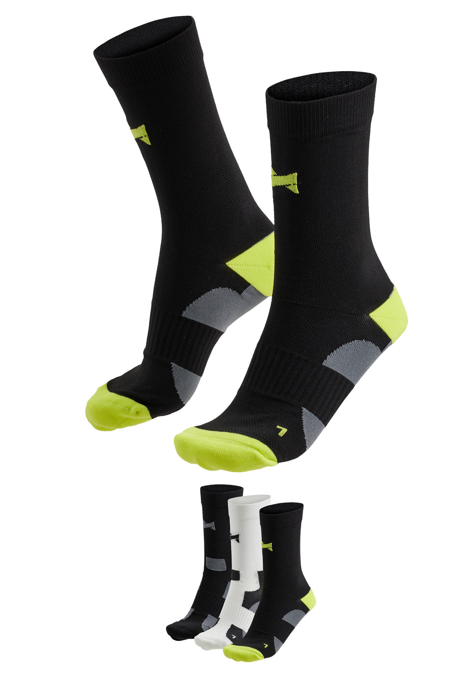 Xtreme fietssokken - set van 3 zwart/wit/limegroen