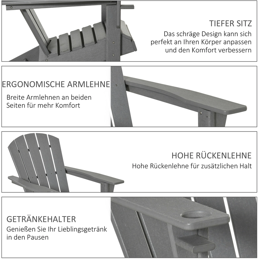 Outsunny Gartenstuhl mit Becherhalter grau
