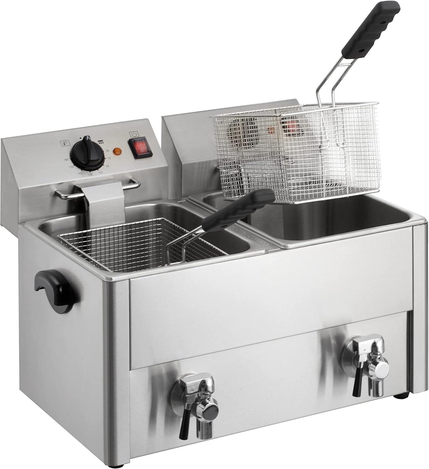 Doppelfritteuse 2x10L I Große Edelstahl-Fritteuse mit Ablasshahn, Thermostaten und Überhitzungsschutz I Ideal für Gastronomie und Restaurants