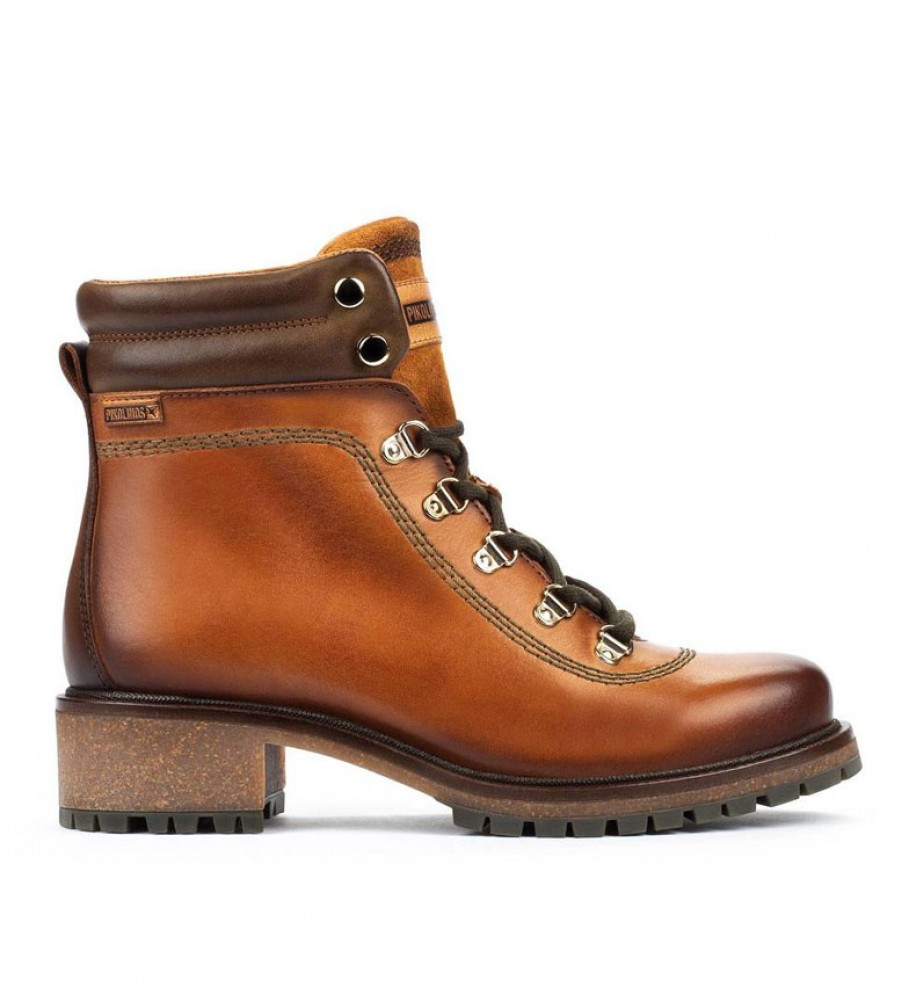 Botas de cano curto Pikolinos Aspe W9Z em couro cor conhaque - Altura do salto: 4,3 cm -