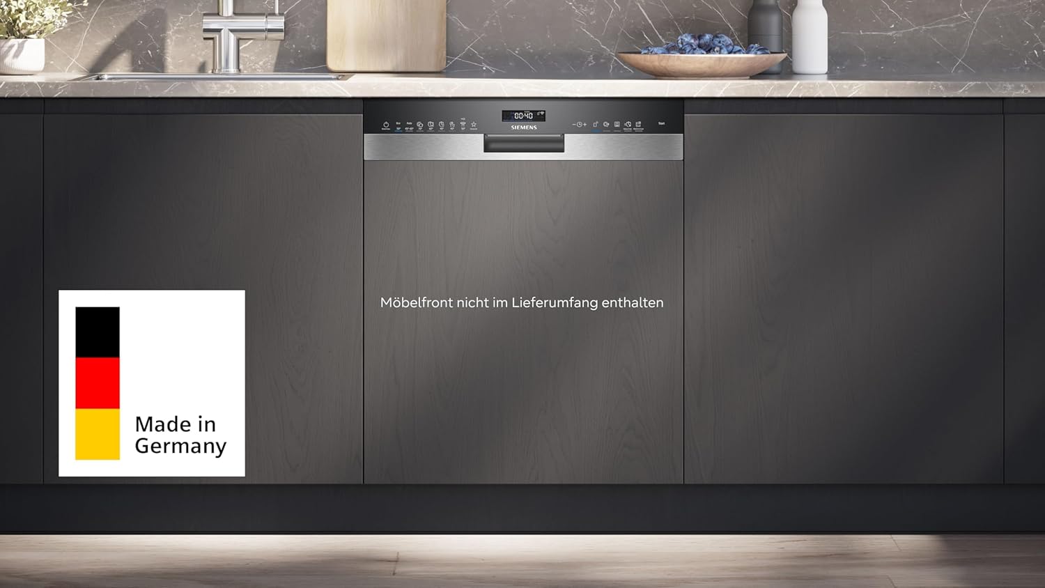 Siemens SN55ZS07CE, iQ500 Smarter Geschirrspüler Teilintegriert, 60 cm breit, Made in Germany, Edelstahl, Besteckschublade, Leise, varioScharnier, Zeolith, aquaStop, varioSpeed, Innenbeleuchtung