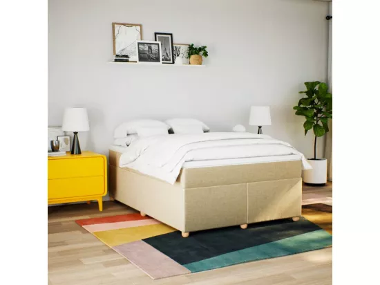 Sommier à lattes de lit avec matelas Crème 160x200 cm Tissu