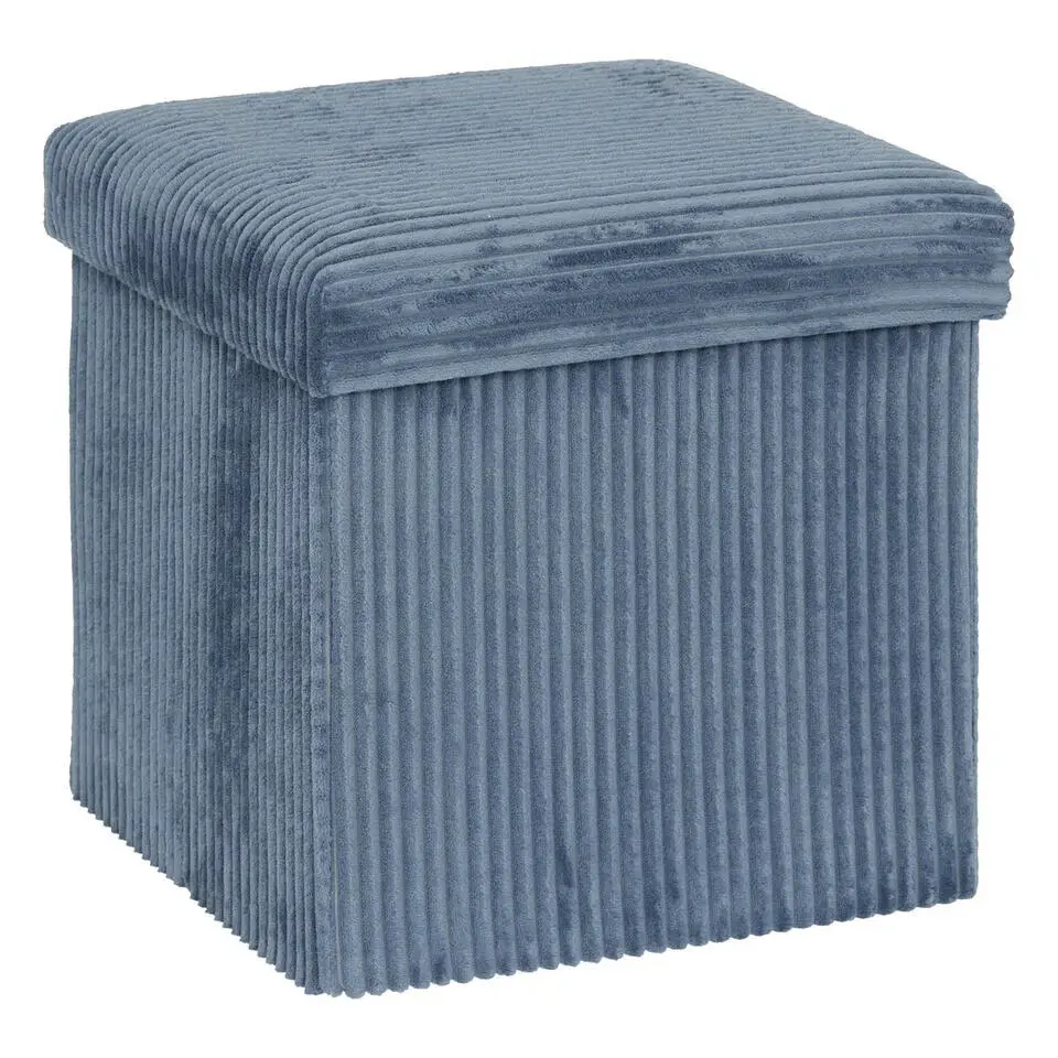 Atmosphera Hocker/poef Ribcord - opvouwbaar - blauw - 38x38cm