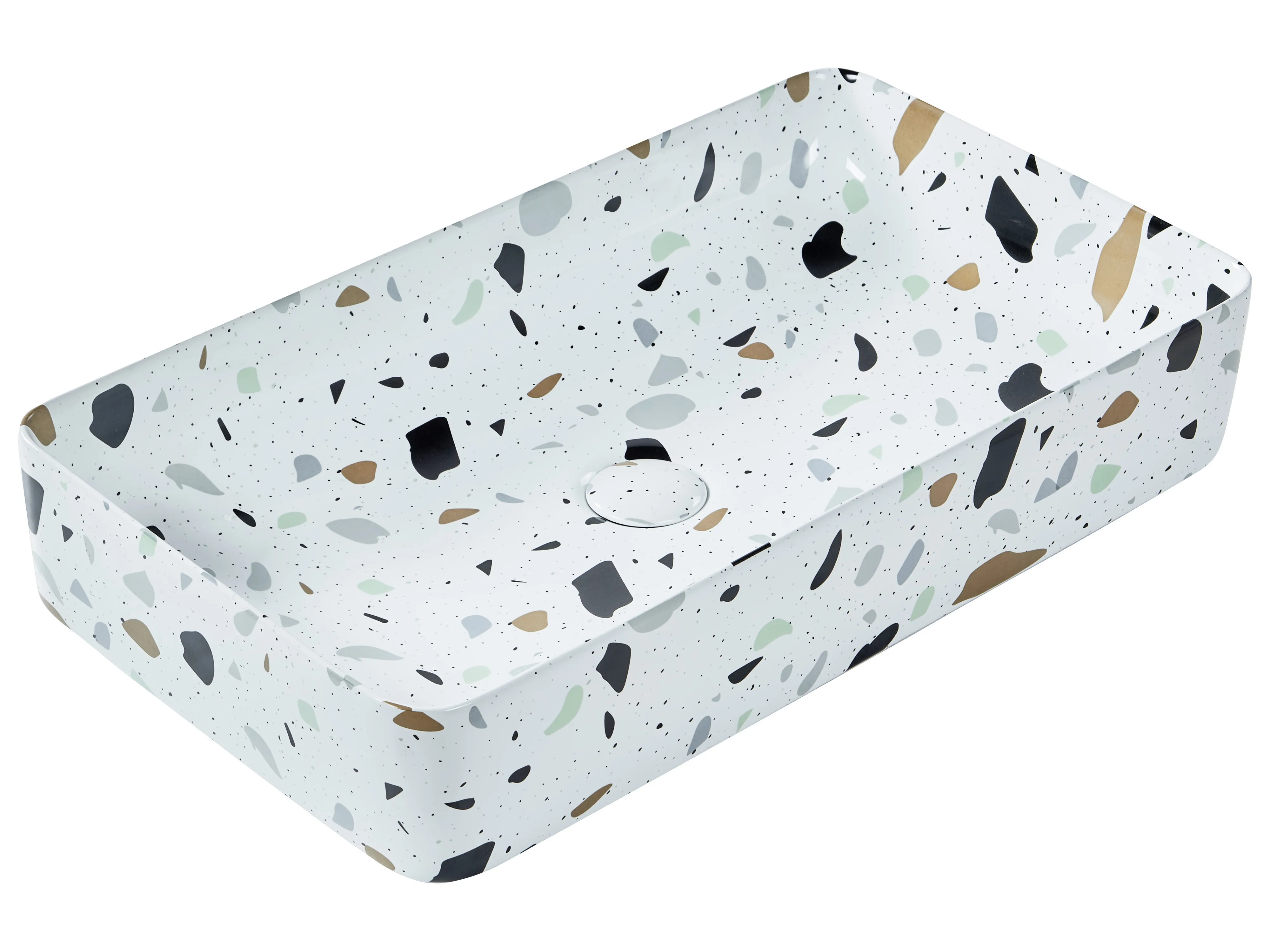 Wastafel voor aanrechtblad NULES 51 x 34 cm Keramiek Wit terrazzo