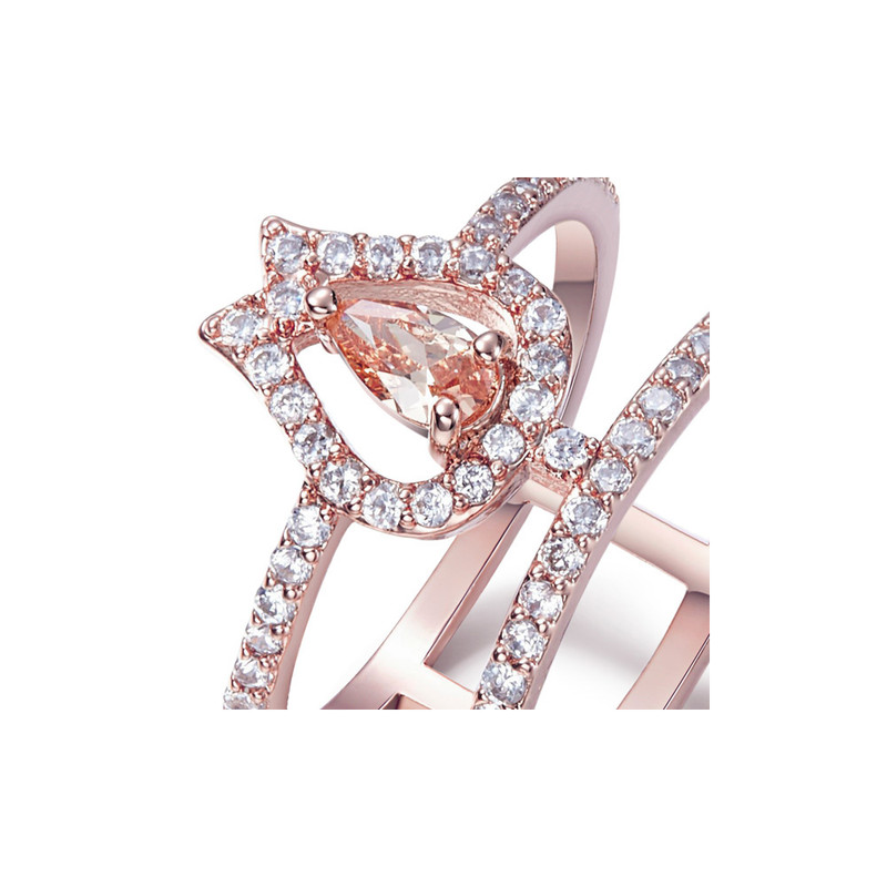 Bague orné de cristal de Swarovski Blanc et Orange et Plaqué Rhodium