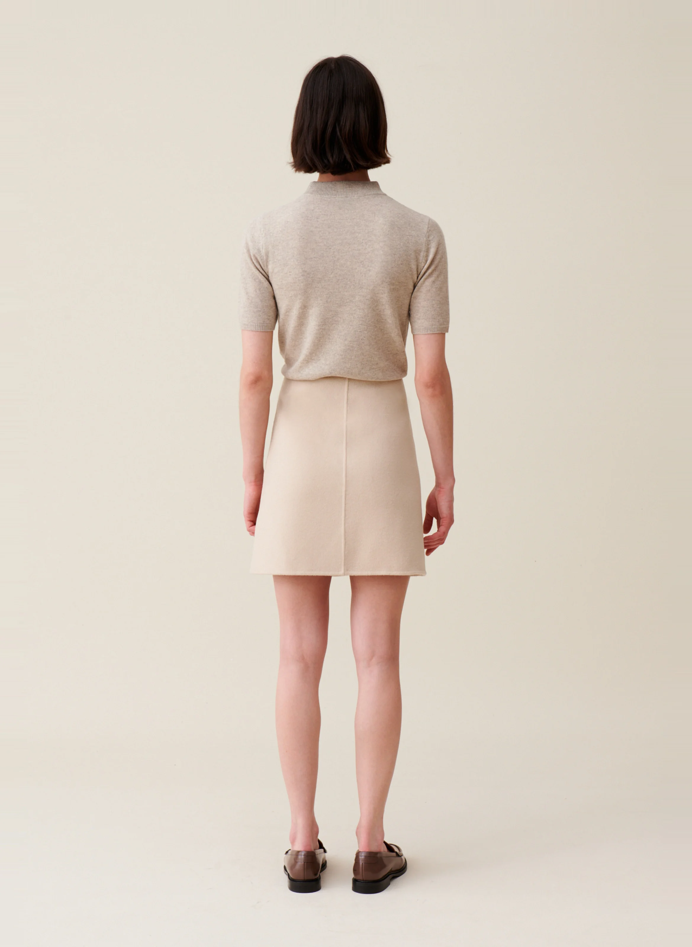 Jupe courte en laine mélangée | Beige
