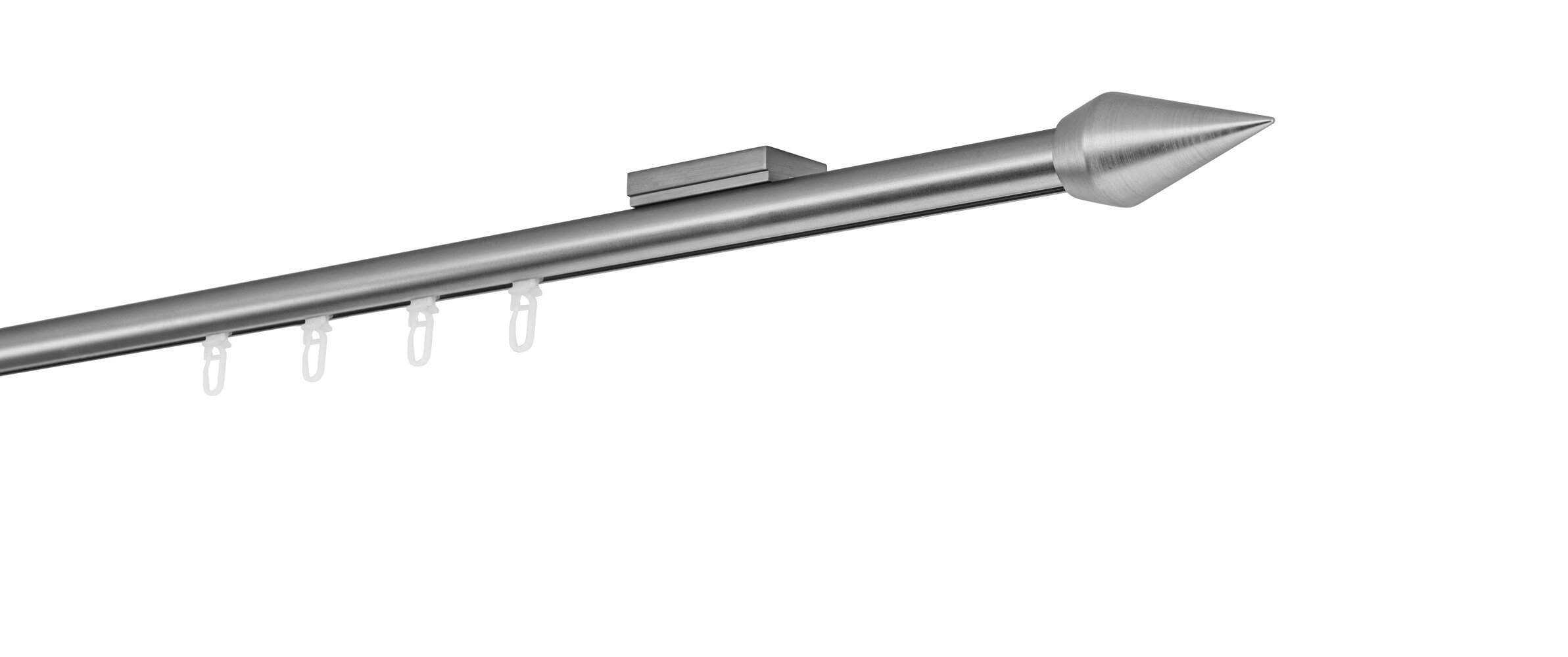 Ondeco Gardinenstange auf Maß Innenlauf 20mm Kegel 1-lauf Deckenträger 1,1cm mit Gleiter Farbe: Edelstahl-Optik, Größe: 100cm