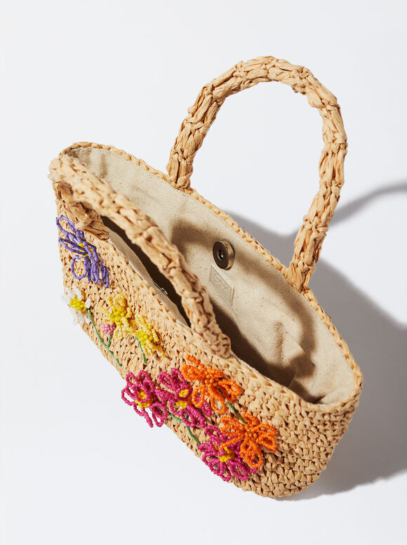 Bolsa de palha com flores - Multicolorida