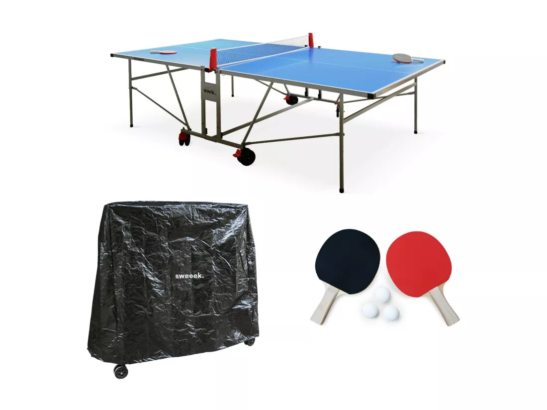 Table de ping pong OUTDOOR. avec 2 raquettes et 3 balles. pour utilisation extérieure + Housse en PVC