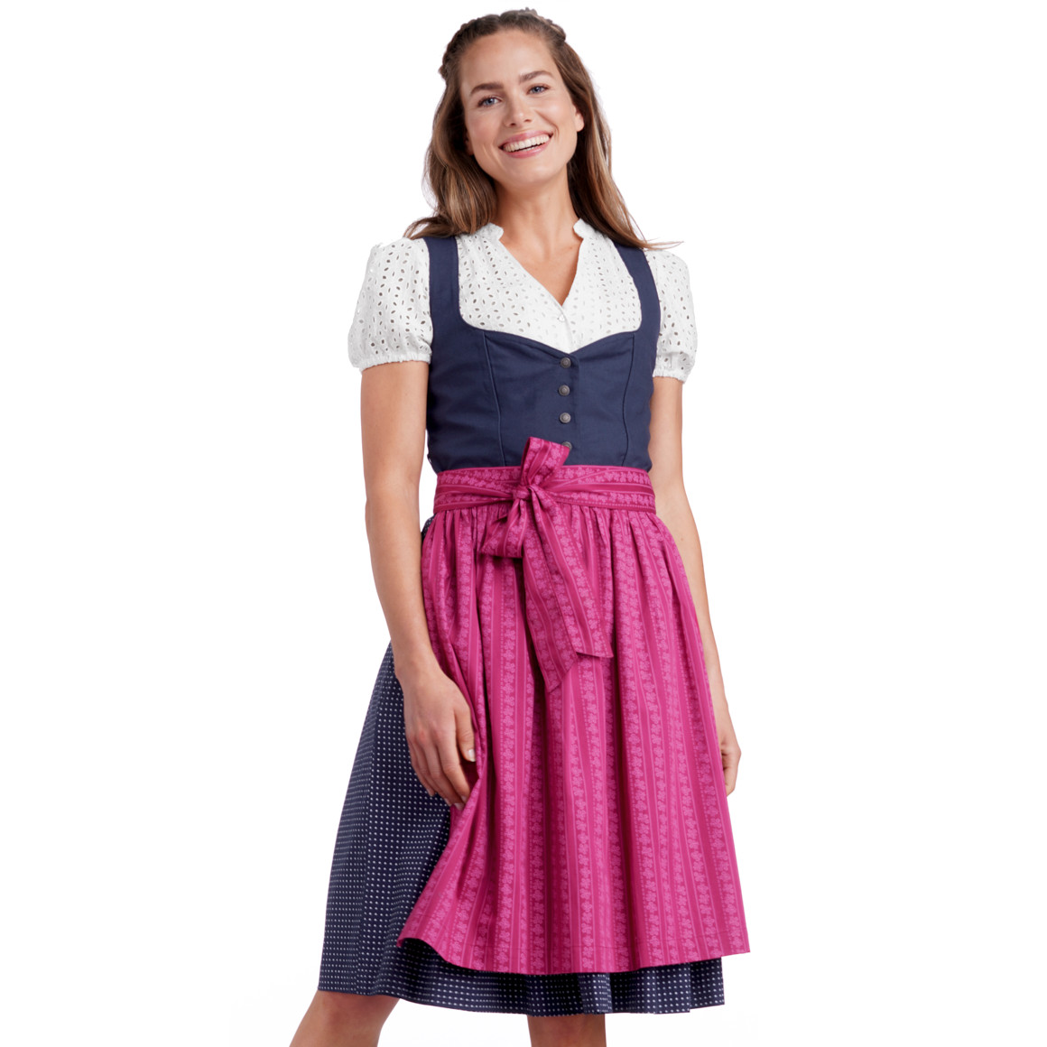 Gina Benotti Damen Dirndl mit floralem Muster dunkelblau / pink