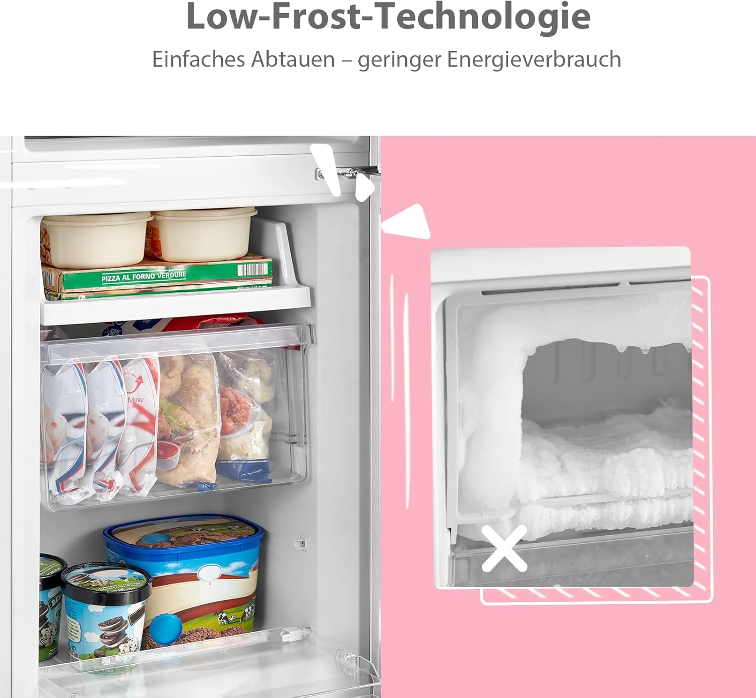 Comfee RCB169DS2(E) Kühl-/Gefrierkombination/150 cm Höhe/Low Frost/Einstellbare Kühlschranktemperatur/LED-Licht/195 kWh/Jahr/115L Kühlteil/59L Gefrierteil/Silber