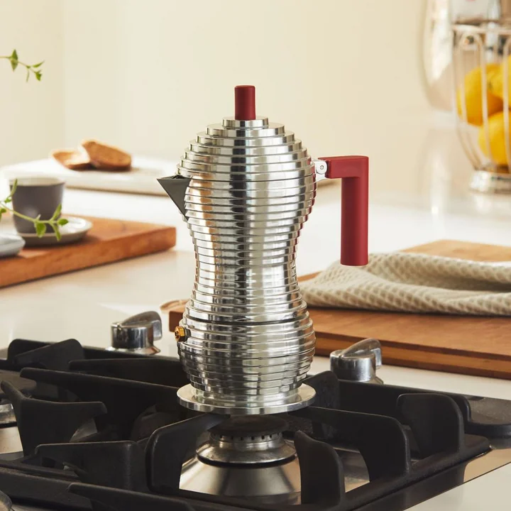 Alessi - Pulcina Espressokocher, 7 cl, silber / schwarz