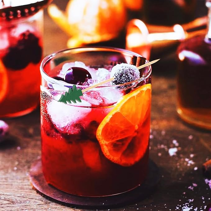 (100er Set) Cocktail Sticks Fingerfood Party Spiesse Deko Zahnstocher für Weihnachten / Winter - Tannenbaum