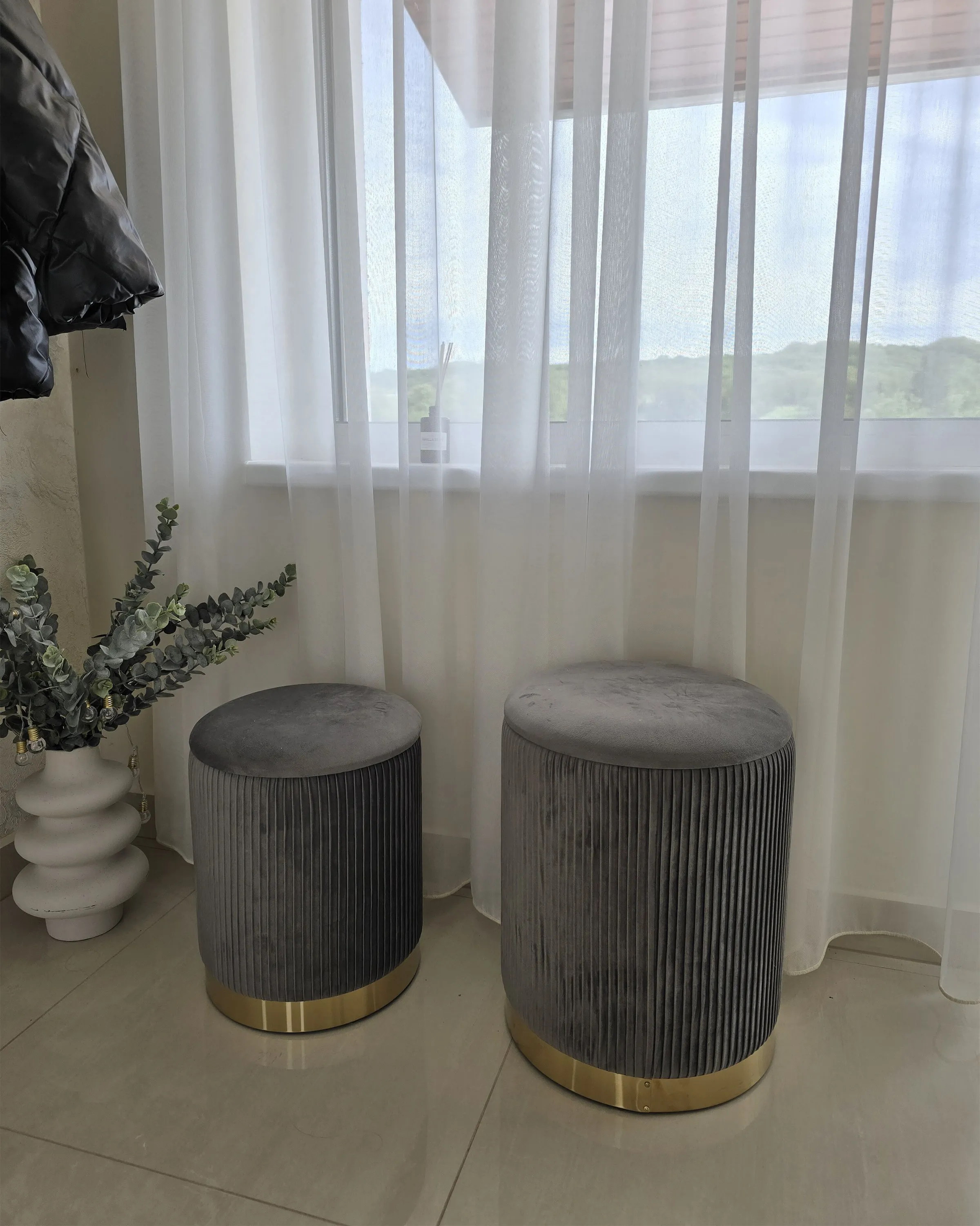 Set van 2 opbergpoefs MIRAMAR Fluweel Grijs
