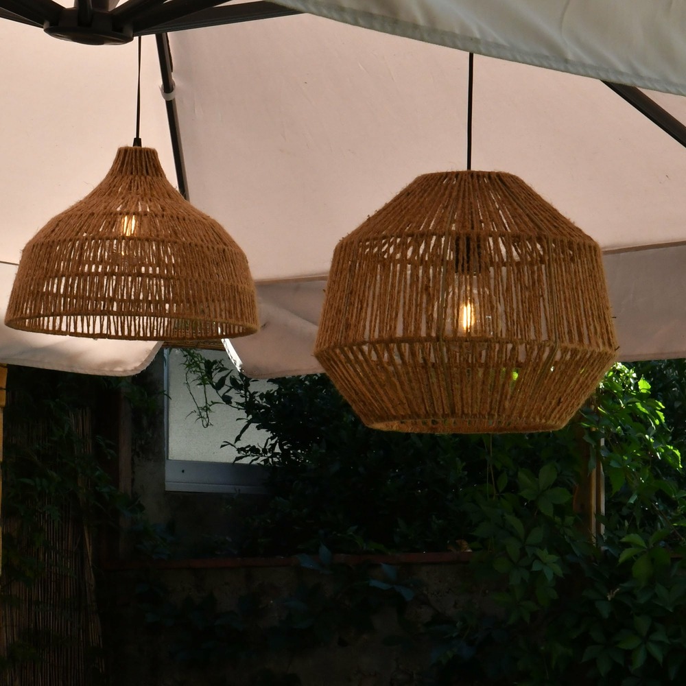 Lustre solaire mazari - ampoule filament remplaçabe - blanc chaud - matérieaux naturels - chromex