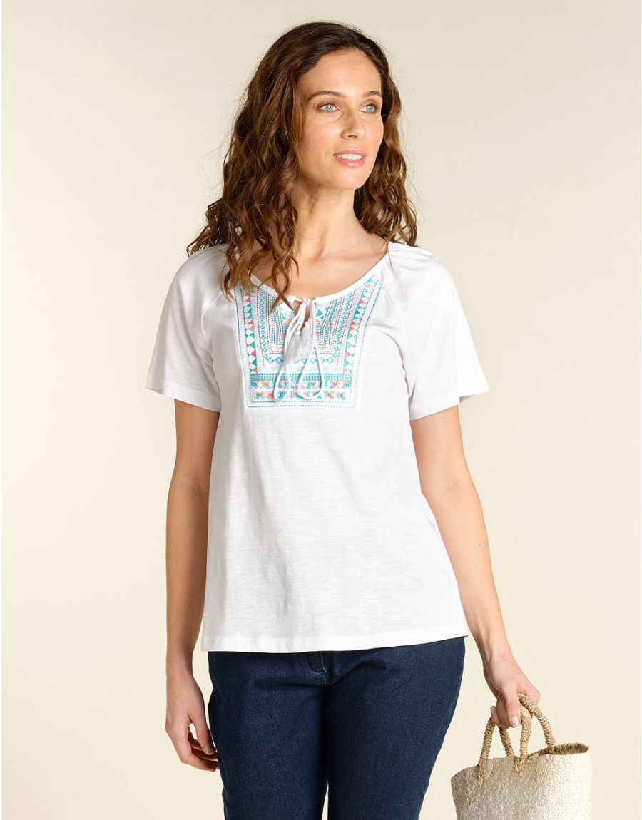 Top blanc plastron coton