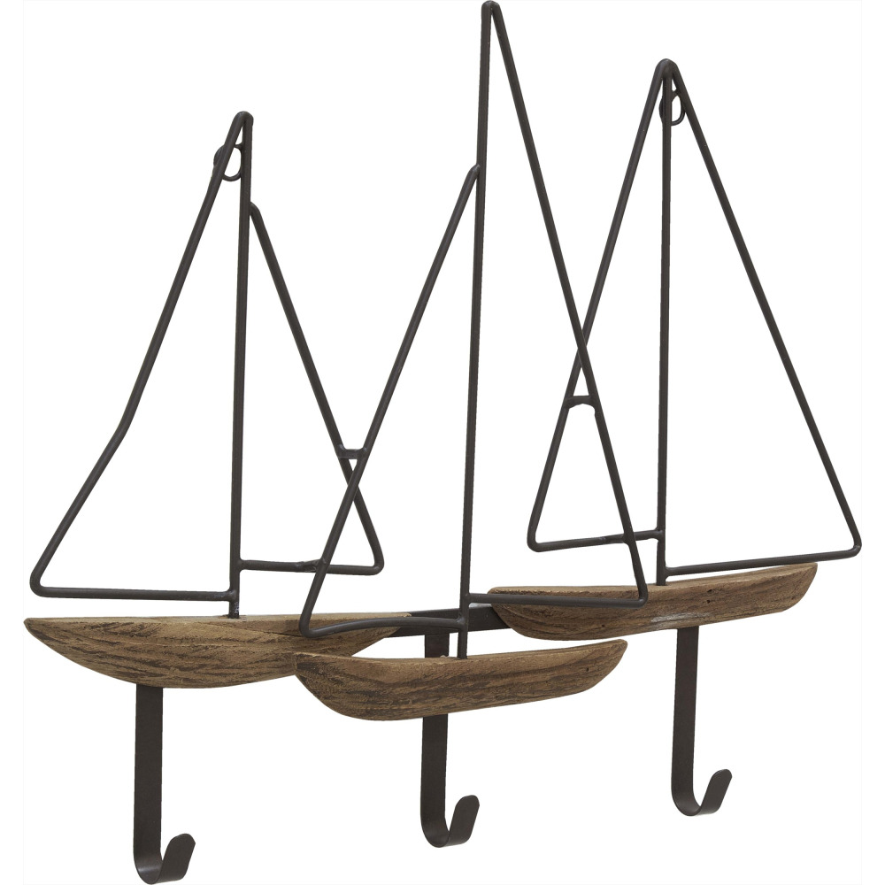 Portemanteau en métal et bois voiliers 51 x 42 cm