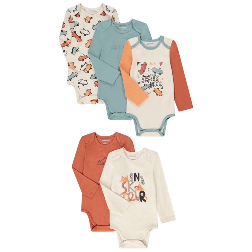Lot de 5 bodies en jersey pour bébé garçon - Ecru
