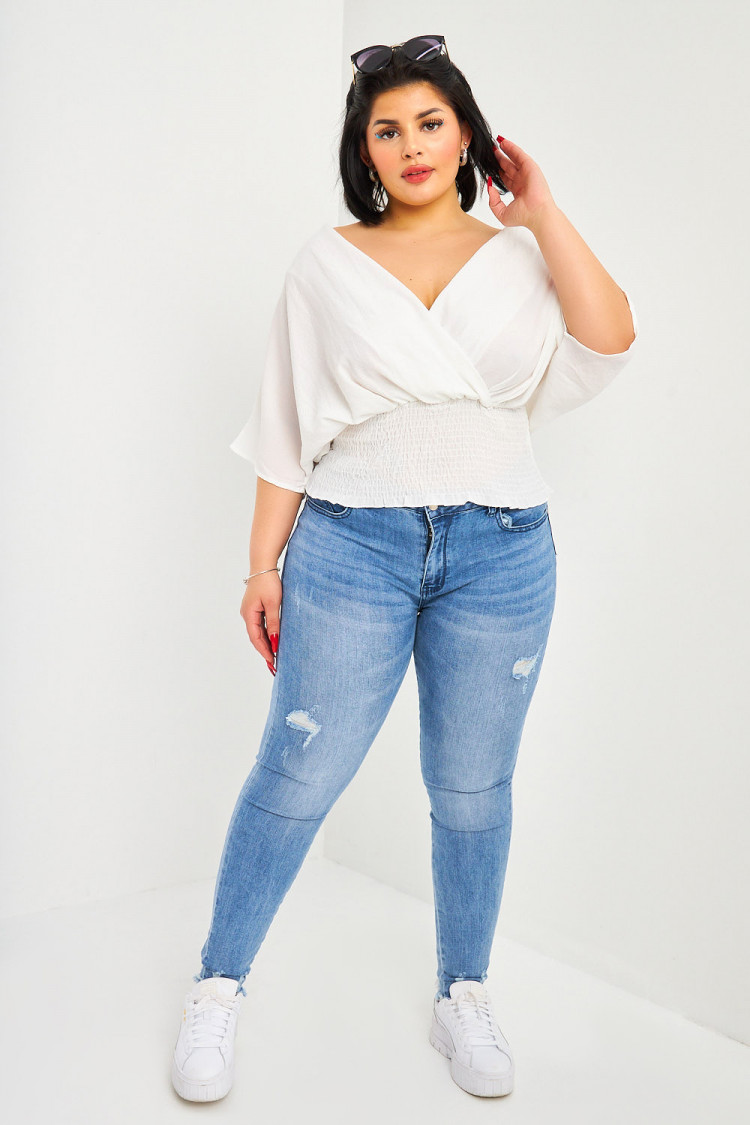 Blouse blanche croisée manches courtes