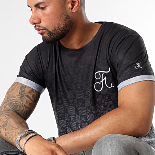 Tee Shirt Oversize Dégradé Avec Broderie 980 Damier Noir