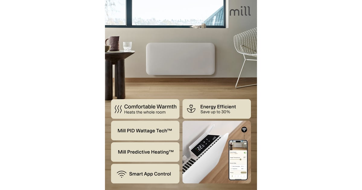 MillSteel WiFi paneelverwarming PA1000WIFI4, 1000 Watt convector  (Wit, wifi 2,4 GHz (wifi 6), Bluetooth 5.2, Zigbee 3.0 + App)