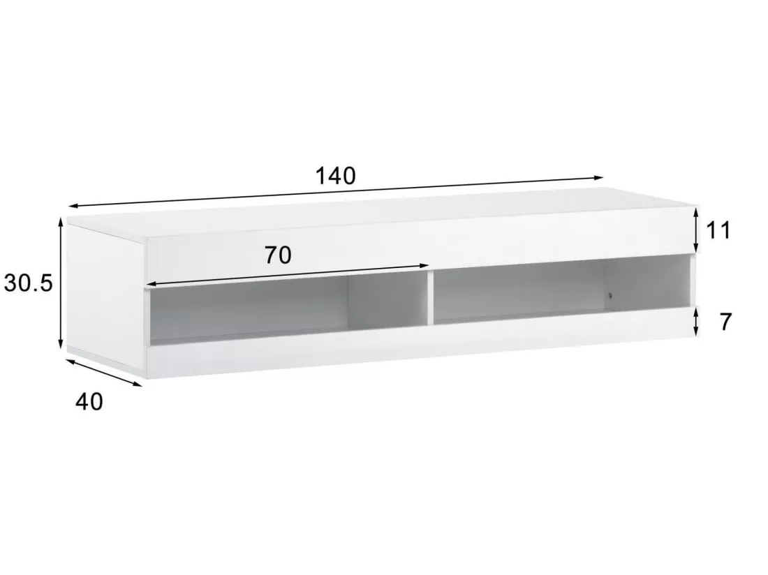 Banc TV suspendu 140 cm avec LED - Blanc