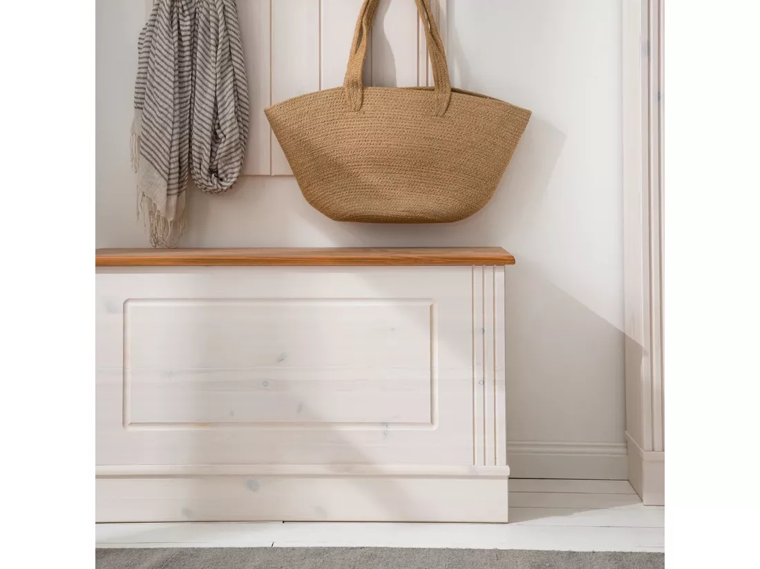 Commode avec rangement en pin blanc / miel