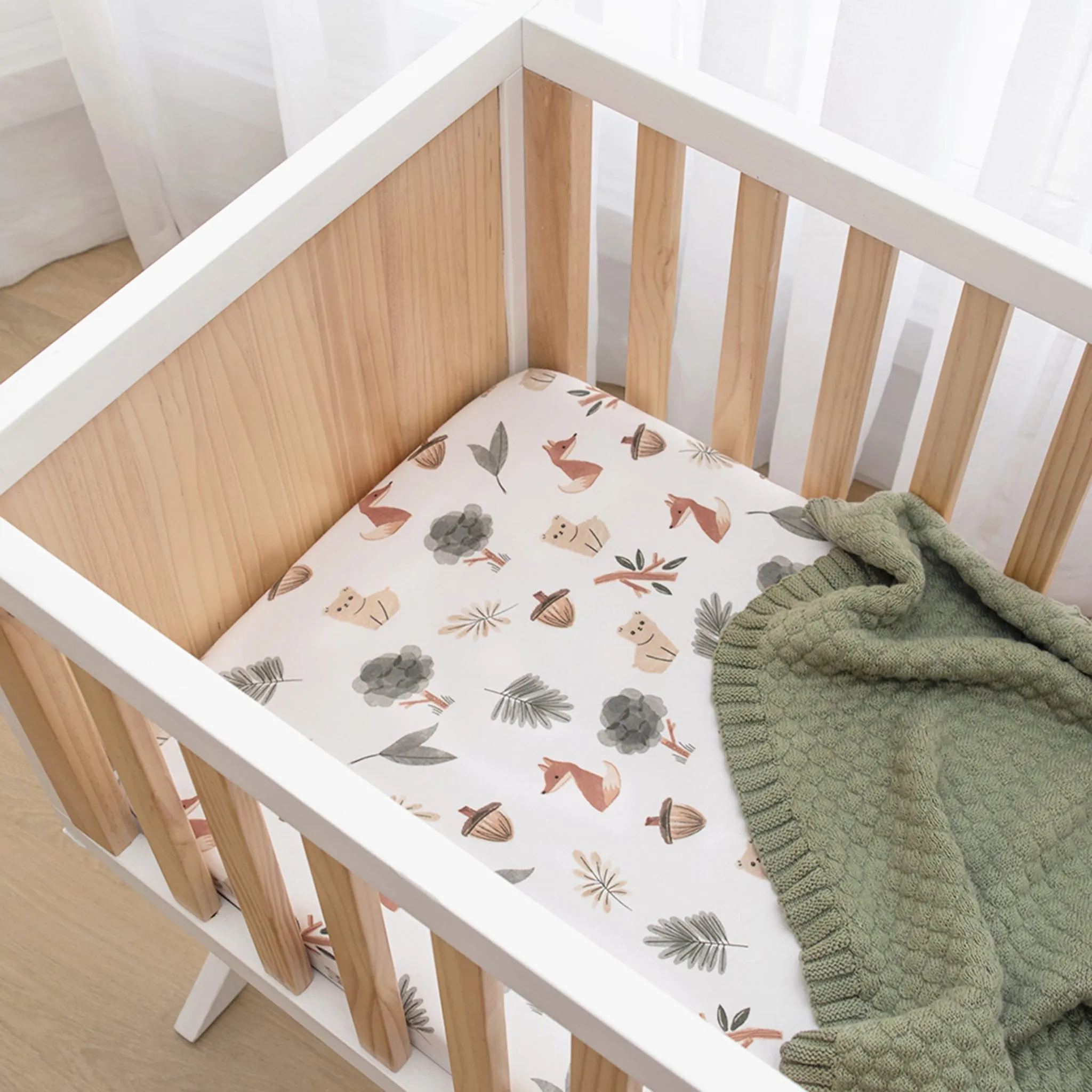 Living Textiles Drap Contour pour Lit de Bébé - Forêt
