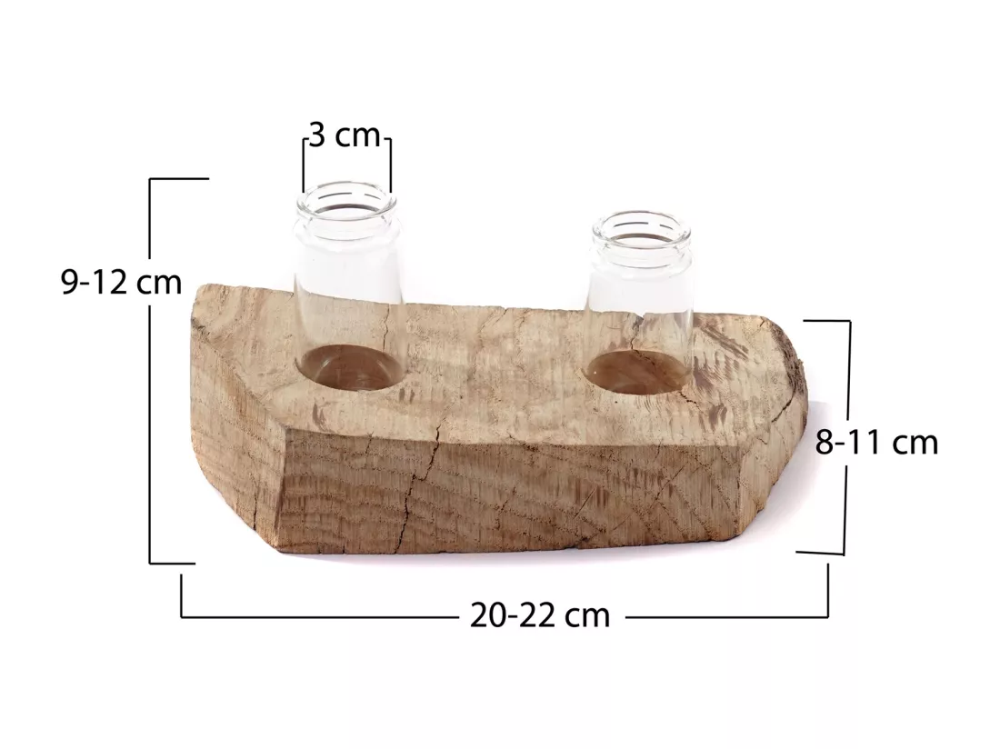 VASE Yuma II 19x12 cm, bois de racine, avec 2 tubes à essai couleurs naturelles