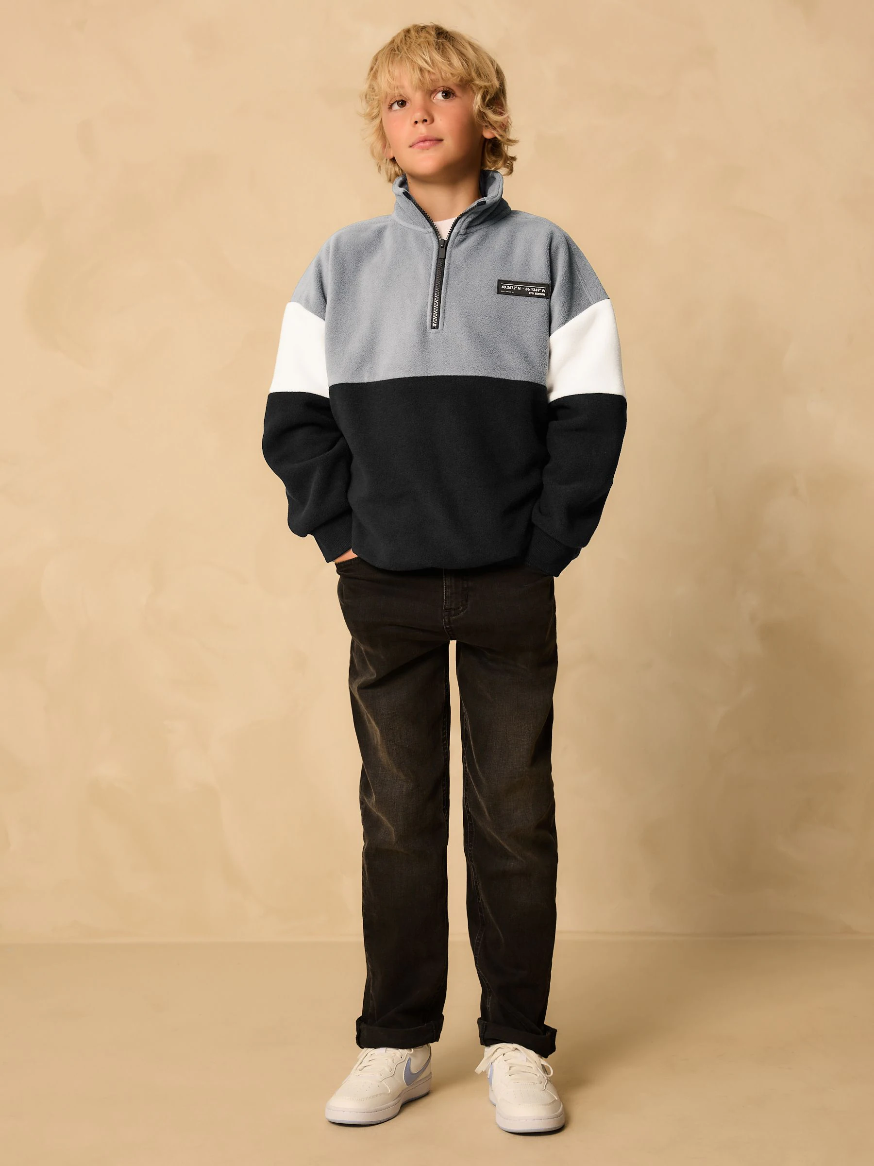 Grijs/zwart - Fleece met trechterkraag (3-16jr)