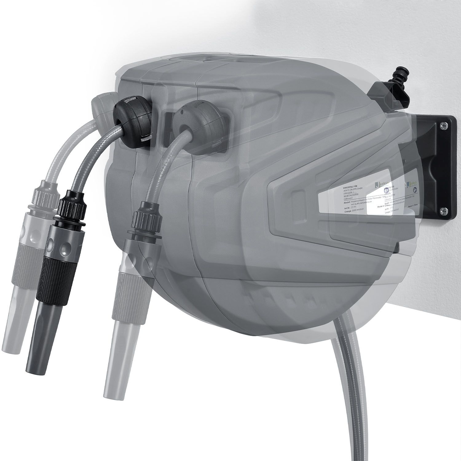 Juskys Schlauchtrommel Flowwater 10 m – Schlauchbox mit flexibler Wandhalterung & Aufrollautomatik