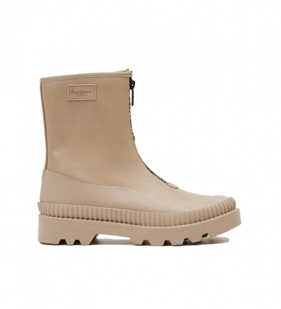 Botas de cano curto Pepe Jeans com zíper de borracha na cor bege.