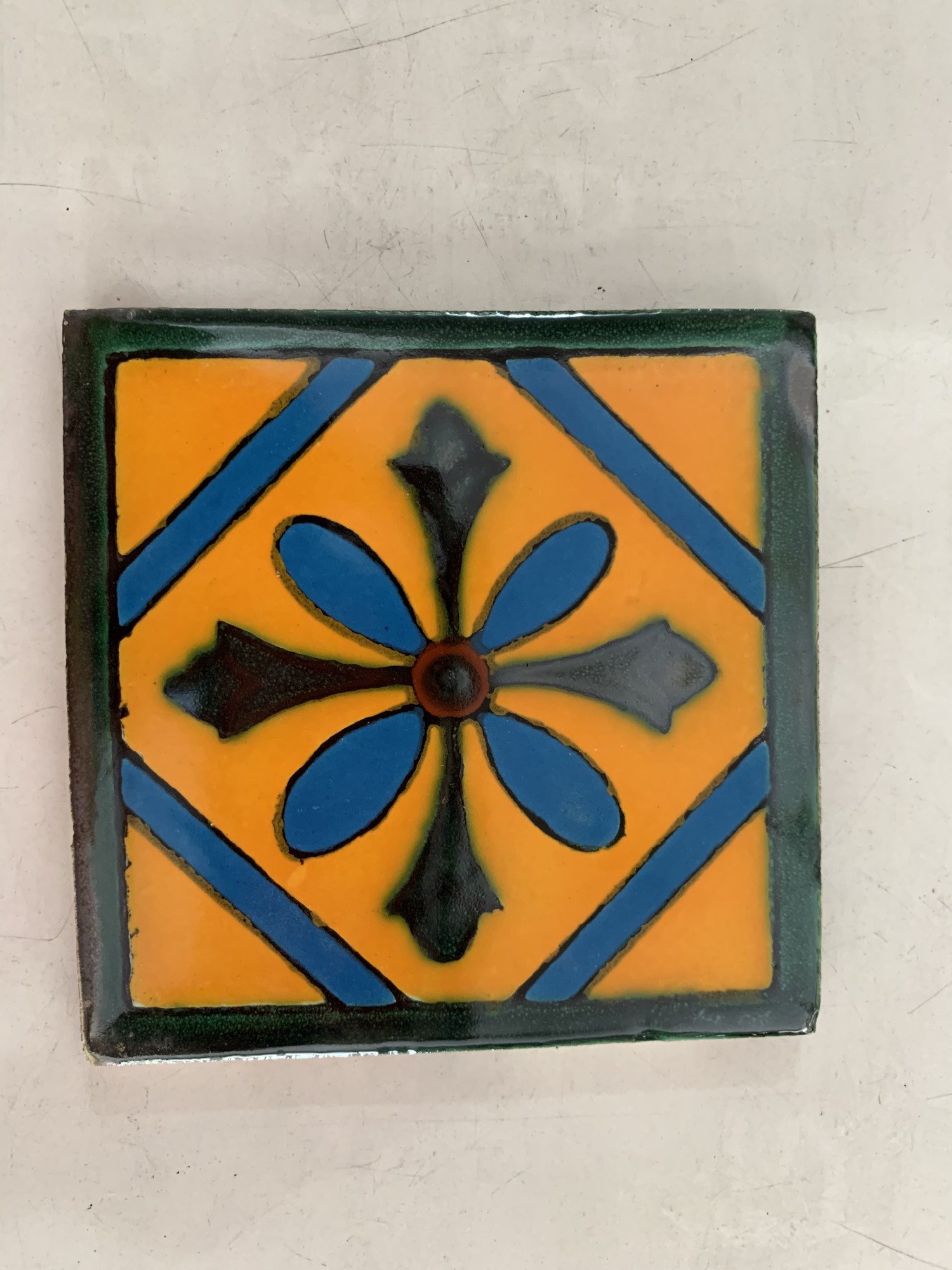 Kachel 'Cruz', gelb, multicolor, T 10 cm, B 10 cm, H 0,5 cm von fischer's lagerhaus