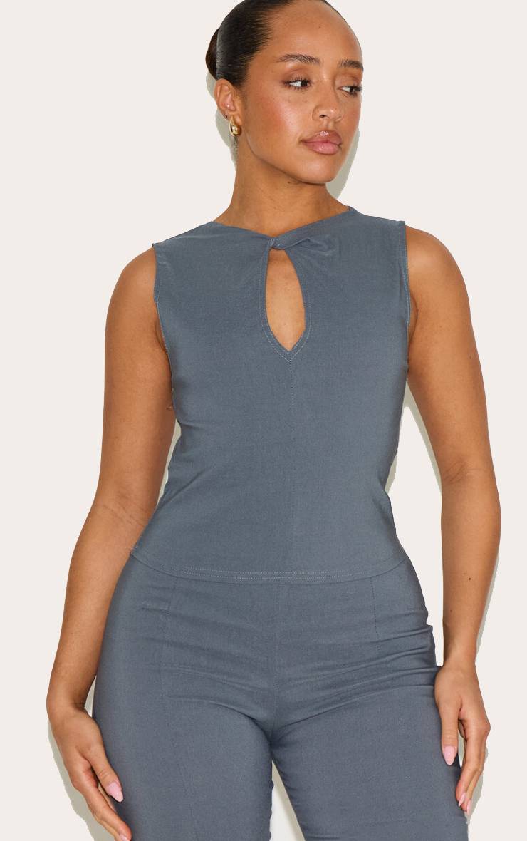 Charbon Ensemble Top Col Torsadé Avec Détail Découpe En Tissu Extensible Moulant Shape