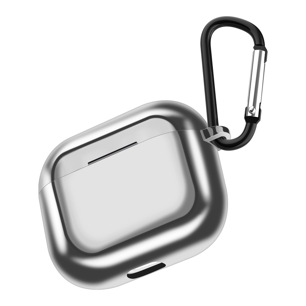 AirPods (3. Generation) Gummi Schutzhülle Abdeckung mit Karabinerhaken Metallic Look - Silber