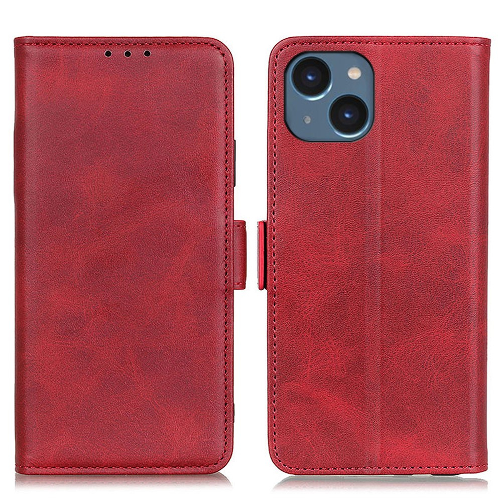 iPhone 15 Vintage Leder Tasche Flip Cover mit Kartenfächer - Rot