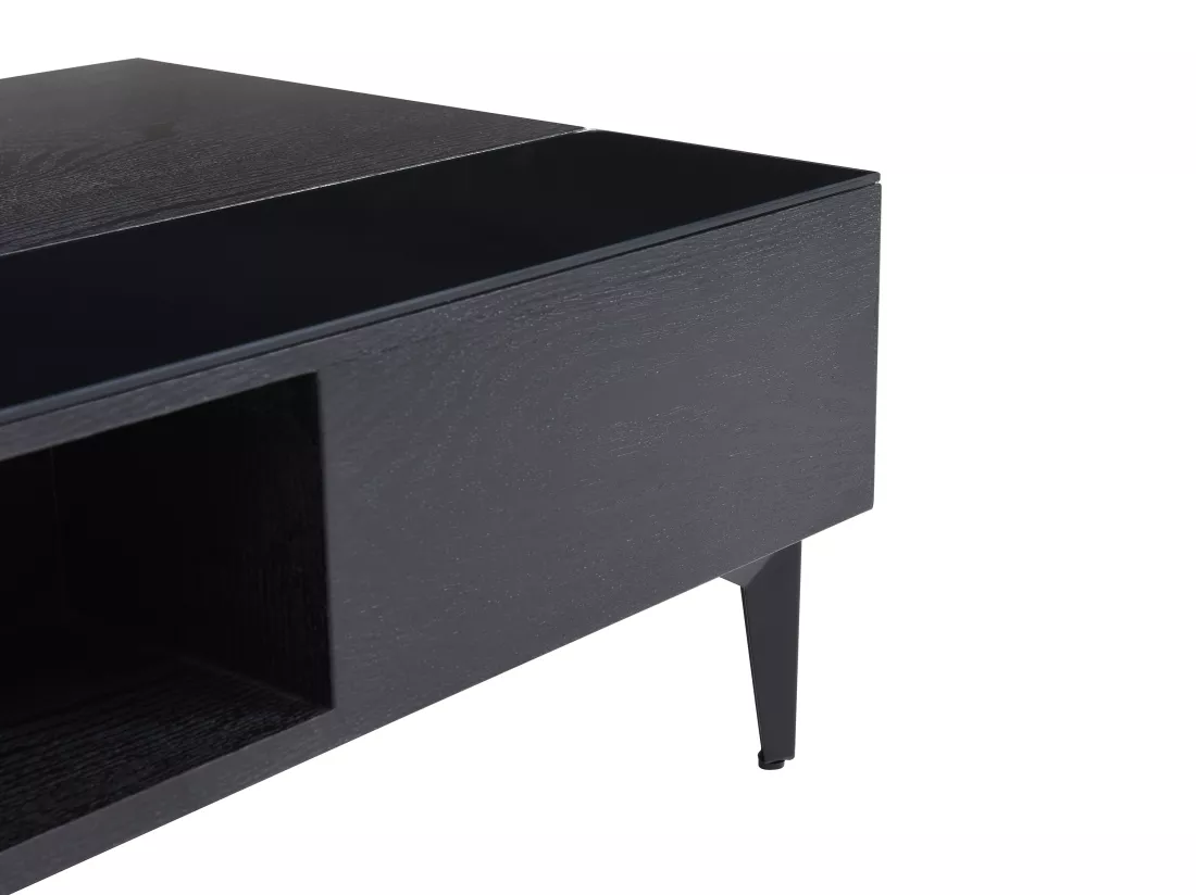 Table basse avec plateau relevable et 1 niche en MDF et verre - Noir - SIDELIA