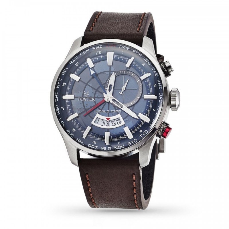 Montre Homme Foxter Avalone bracelet cuir marron, boitier acier et fond bleu - FR6040C4BC2