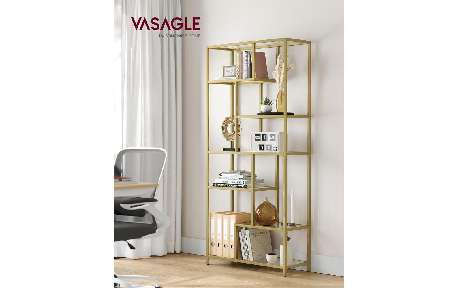 Regal 6 Ablagen 80 x 180.3 cm, Gold<br>Regal mit diversen Glasablagen